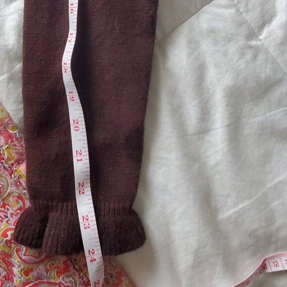 NEW Ruffle Cardigan Brown Button Up Crew Neck Long Sleeve - Picture 6 of 9